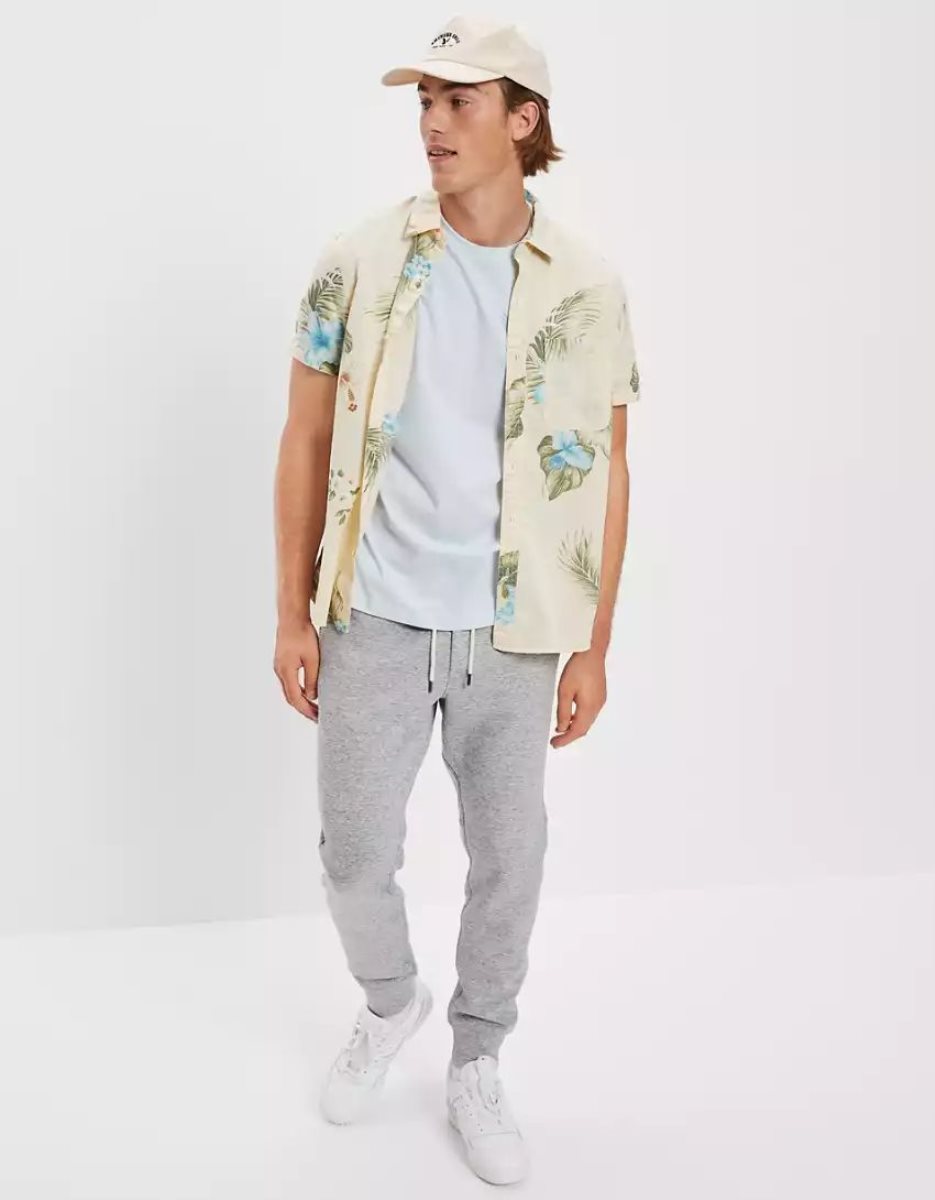 Hauts Flanelle American Eagle AE Tropical Button-Up Resort Shirt Blanche Menthe Homme | MRB-17119139